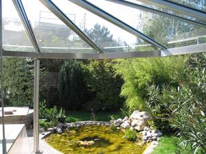 Glaserei Salzinger München Beispiel Terrassenüberdachung aus Glas